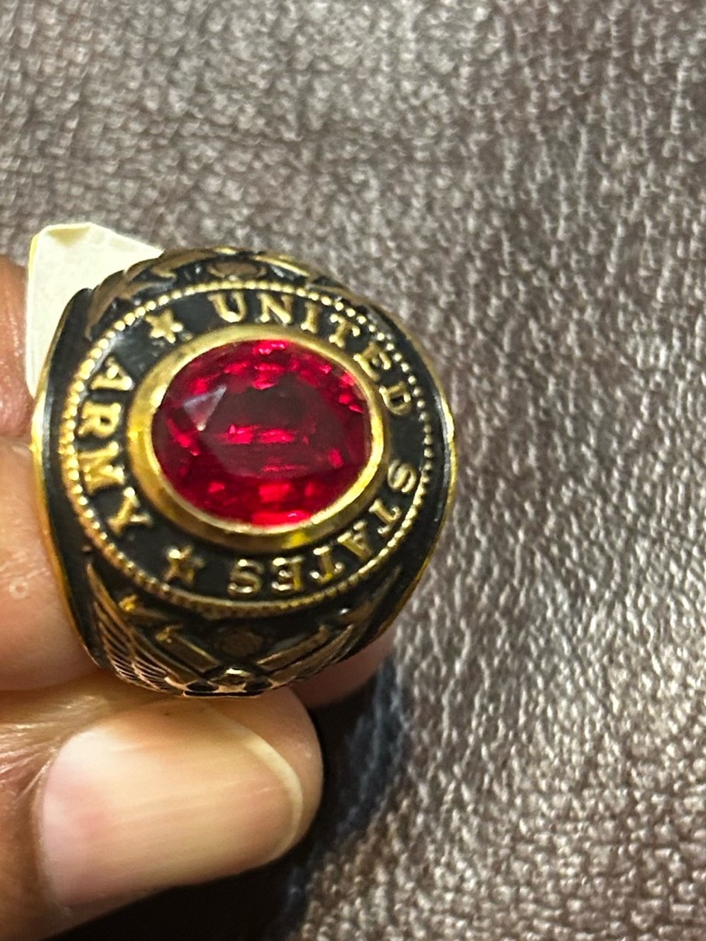 Gold-Tone United States Army Signet Ring with Red Stone